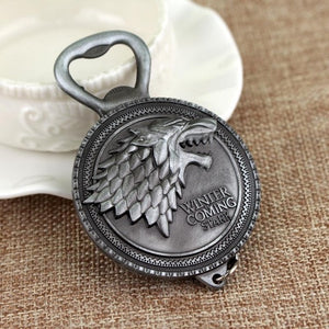 RJ Hot Sale Movie Game of Thrones Keychain Wolf head Badge Key Chains Pendant For Women And Men Fans Gift keyring