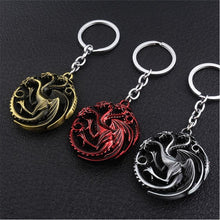 Load image into Gallery viewer, Game of Thrones Keychain House Targaryen Badge Three-headed Dragon Keychain For Keys Men Car Women Bag Accessories