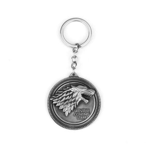 HOT Game of Thrones Keychain set House Stark Wolf Head series Key rings High quality Targaryen Dragon Alloy pendant men jewelry