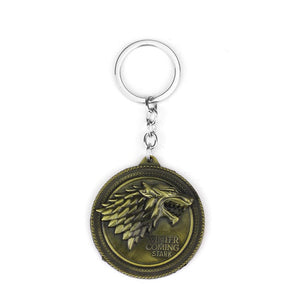 HOT Game of Thrones Keychain set House Stark Wolf Head series Key rings High quality Targaryen Dragon Alloy pendant men jewelry