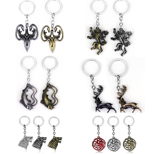 RJ Game of Thrones Keychains House Stark Wolf Pendants Key Chains A Song Of Ice And Fire Targaryen Dragon Keyring Souvenirs Gift