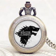 Load image into Gallery viewer, 2016 Antique Game of Thrones Strak Family Crest Winter is Coming Design Pocket Watch Unique Gifts Unisex Fob Clock