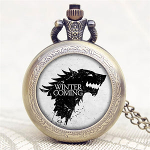 2016 Antique Game of Thrones Strak Family Crest Winter is Coming Design Pocket Watch Unique Gifts Unisex Fob Clock