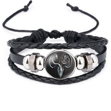 Load image into Gallery viewer, Hot New Game of Thrones Bracelet Cosplay Costumes Badge Stark Direwolf 9 Family Logo Black Gem Leather Bracelet Small Gift