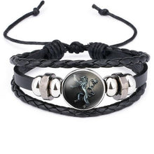 Load image into Gallery viewer, Hot New Game of Thrones Bracelet Cosplay Costumes Badge Stark Direwolf 9 Family Logo Black Gem Leather Bracelet Small Gift