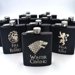 Game of Thrones 6oz Powder Coated stainless steel Black Hip Flask Laser Engraved Winter is Coming