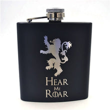 Load image into Gallery viewer, Game of Thrones 6oz Powder Coated stainless steel Black Hip Flask Laser Engraved Winter is Coming