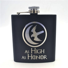 Load image into Gallery viewer, Game of Thrones 6oz Powder Coated stainless steel Black Hip Flask Laser Engraved Winter is Coming