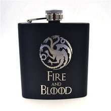 Load image into Gallery viewer, Game of Thrones 6oz Powder Coated stainless steel Black Hip Flask Laser Engraved Winter is Coming