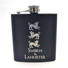 Load image into Gallery viewer, Game of Thrones 6oz Powder Coated stainless steel Black Hip Flask Laser Engraved Winter is Coming