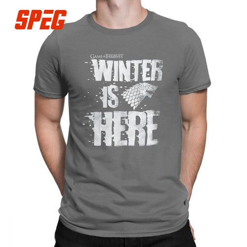 Men Game Of Thrones House Stark T-Shirt Winter is Here Leisure O Neck Short Sleeve Clothes 100% Cotton Tees T Shirt Plus Size