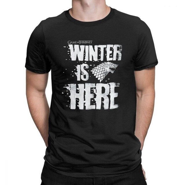 Men Game Of Thrones House Stark T-Shirt Winter is Here Leisure O Neck Short Sleeve Clothes 100% Cotton Tees T Shirt Plus Size