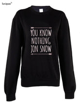 Load image into Gallery viewer, You Know Nothing Jon Snow Harajuku Style Hoodies Women Hip Hop Streetwear Long Sleeve Capless Sweatshirt Men&#39;s Hooded Clothes