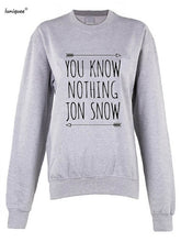 Load image into Gallery viewer, You Know Nothing Jon Snow Harajuku Style Hoodies Women Hip Hop Streetwear Long Sleeve Capless Sweatshirt Men&#39;s Hooded Clothes