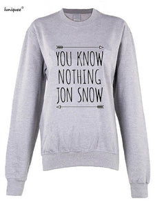 You Know Nothing Jon Snow Harajuku Style Hoodies Women Hip Hop Streetwear Long Sleeve Capless Sweatshirt Men's Hooded Clothes