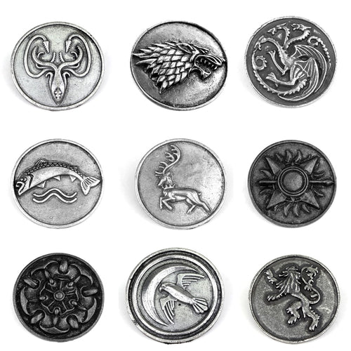 Game of thrones Song of Ice and Fire Family Brooch pins Vintage Retro badge Dress Movie Jewelry For Clothes Collar Handbag Pins