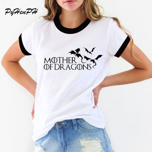 Hot 2019 T-shirt Women Game of Thrones Ringer Tee Shirt Femme Mother of Dragons T Shirt Female  Short Sleeve Cool O-neck Tops