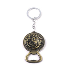 Load image into Gallery viewer, Game of Thrones Keychains House Stark Wolf Beer Bottle Opener Tool Keychain For Men Movie Jewelry