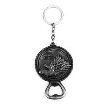 Load image into Gallery viewer, Game of Thrones Keychains House Stark Wolf Beer Bottle Opener Tool Keychain For Men Movie Jewelry