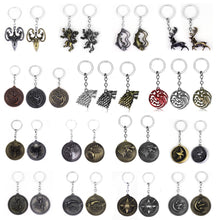 Load image into Gallery viewer, RJ Game of Thrones Keychain House Stark Wolf Beer Open Key Chains A Song Of Ice And Fire Targaryen Dragon Keyring Souvenirs Gift