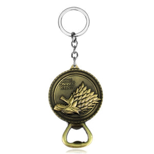 RJ Game of Thrones Keychain House Stark Wolf Beer Open Key Chains A Song Of Ice And Fire Targaryen Dragon Keyring Souvenirs Gift