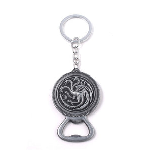 RJ Game of Thrones Keychain House Stark Wolf Beer Open Key Chains A Song Of Ice And Fire Targaryen Dragon Keyring Souvenirs Gift