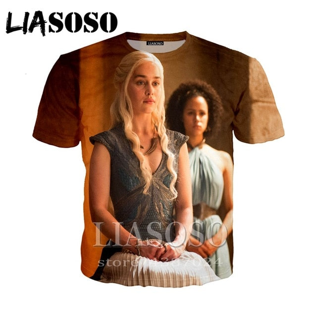 LIASOSO t-shirt 3D print Game of Thrones top Men women Anime streetwear t shirt Harajuku clothes punk tshirt Short Sleeve E294