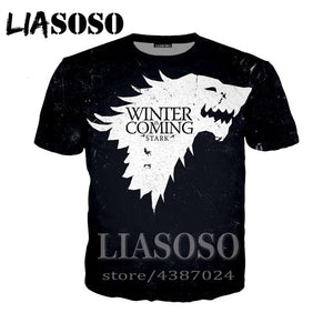 LIASOSO t-shirt 3D print Game of Thrones top Men women Anime streetwear t shirt Harajuku clothes punk tshirt Short Sleeve E294