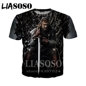 LIASOSO t-shirt 3D print Game of Thrones top Men women Anime streetwear t shirt Harajuku clothes punk tshirt Short Sleeve E294
