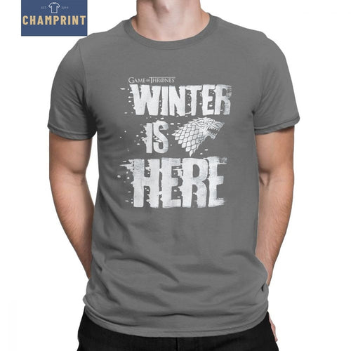 Game Of Thrones House Stark T-Shirt for Men Winter is Here Short Sleeve Vintage Tees Crewneck 100% Cotton Clothes 4X 5X T Shirt