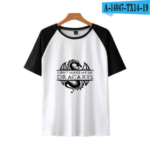 game of throne Dracarys Print Basic Fashion Popular Stitching T Shirt Hip Hop High Street Clothes Contrast Short Sleeve Shirt