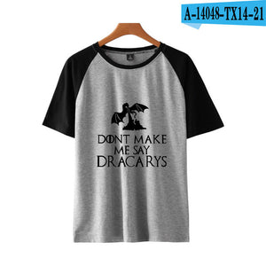 game of throne Dracarys Print Basic Fashion Popular Stitching T Shirt Hip Hop High Street Clothes Contrast Short Sleeve Shirt